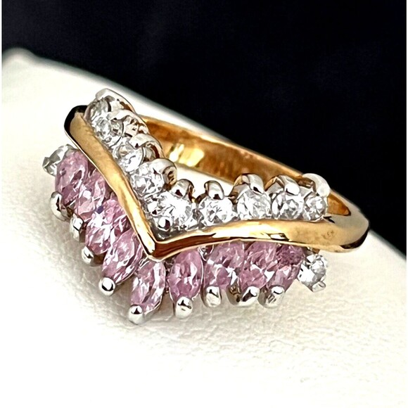 Vintage Ring Size 9 Pink Cubic Zirconia Accents 14K Gold Plate Mid-Century 14V - Picture 6 of 6